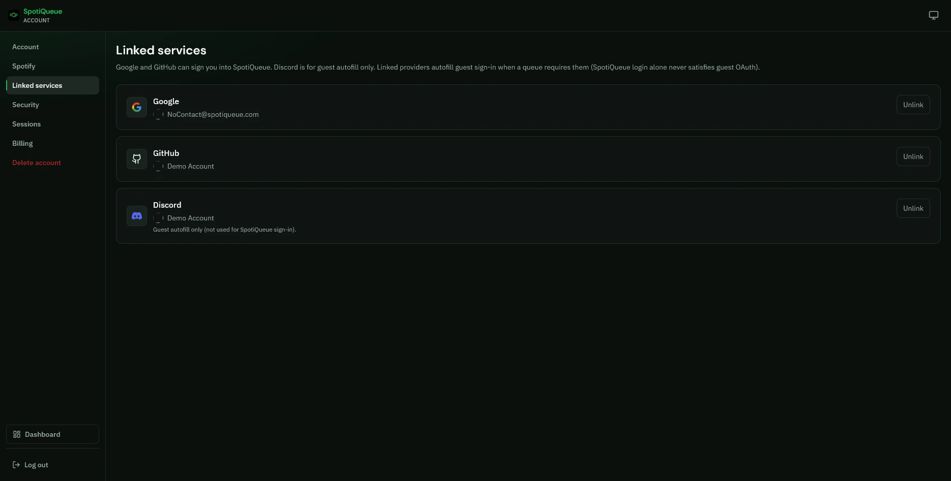 Link Google, GitHub, or Discord for faster guest sign-in on queues that require it.