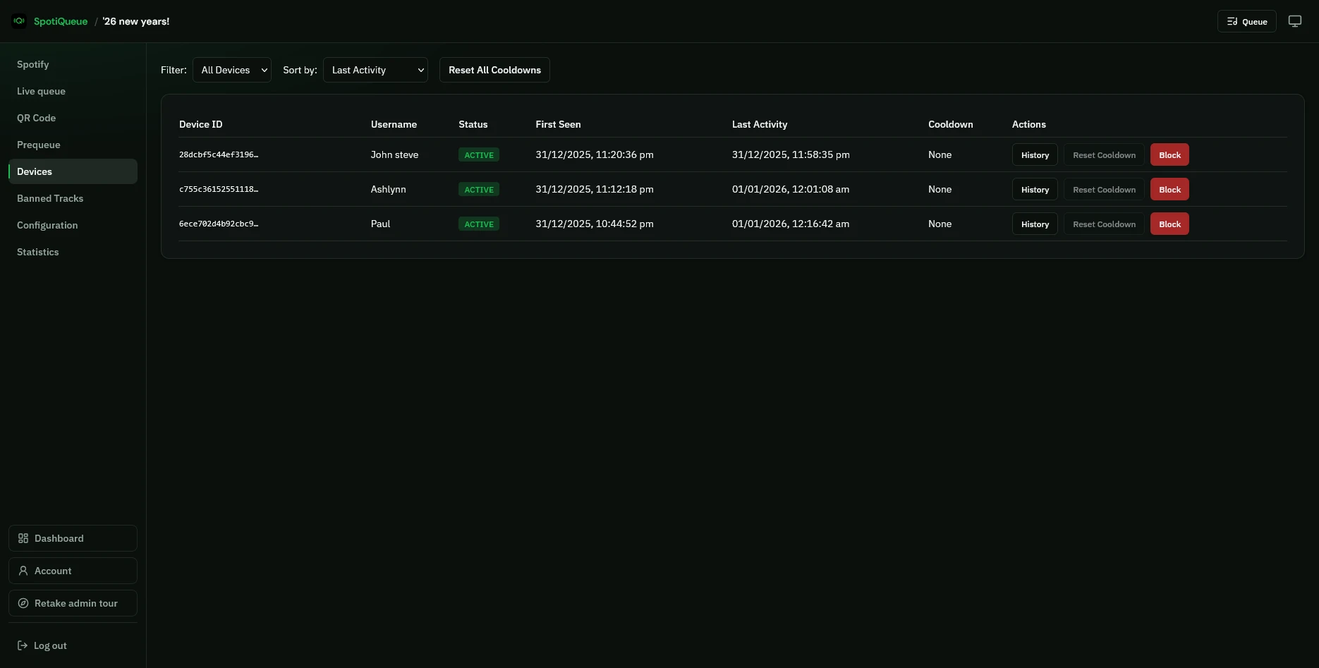 See who has joined and manage guest devices from instance admin.